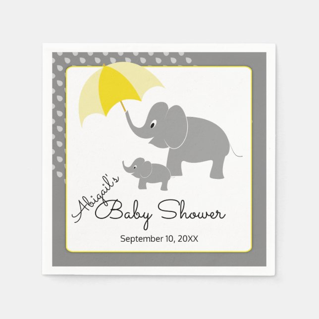 Elephant & Baby, Paraplla Baby Shower Pappersservett (Framsidan)