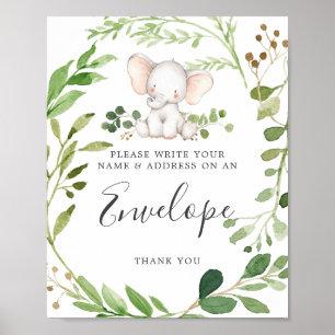 Elephant Baby Shower Adress kuvert - tecken Poster