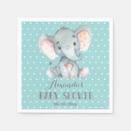 Elephant Baby Shower Aqua och Grått Napkins Pappersservett