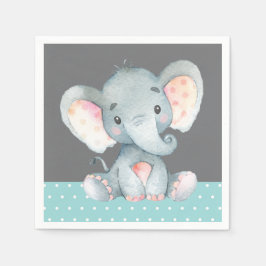 Elephant Baby Shower Aqua Teal Turcos och Grått Pappersservett