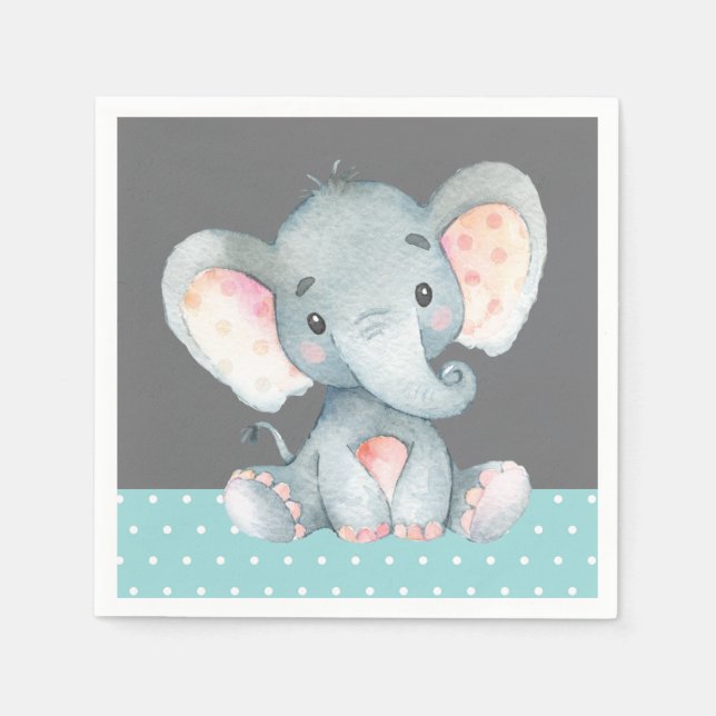 Elephant Baby Shower Aqua Teal Turcos och Grått Pappersservett (Framsidan)