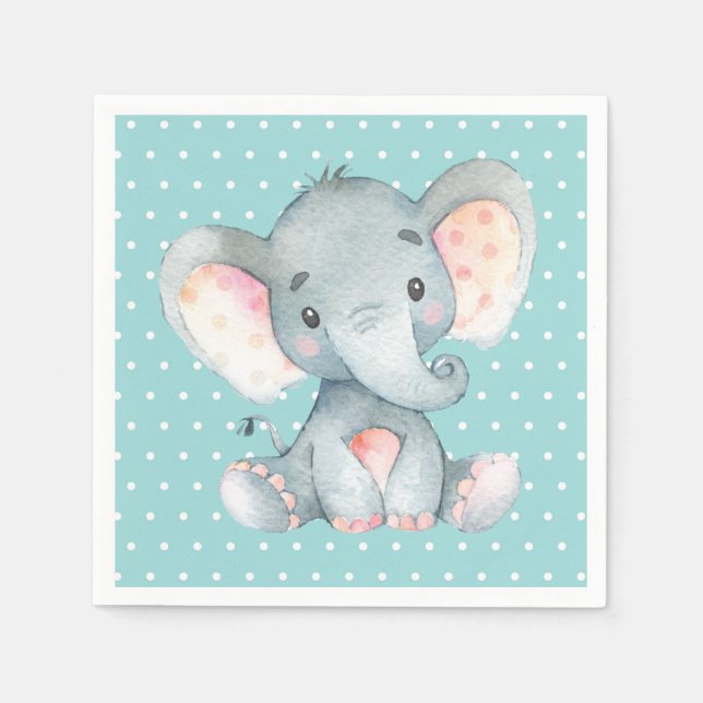 Elephant Baby Shower Aqua Teal Turquise Napkins Pappersservett (Framsidan)
