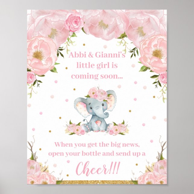 Elephant Baby Shower Arrival Cheer Pop Champagne Poster (Framsidan)