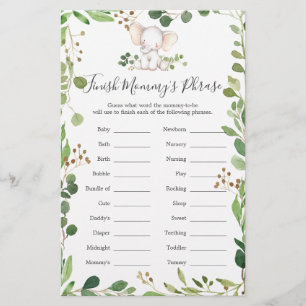 Elephant Baby Shower Avslutar Mamma Phrase