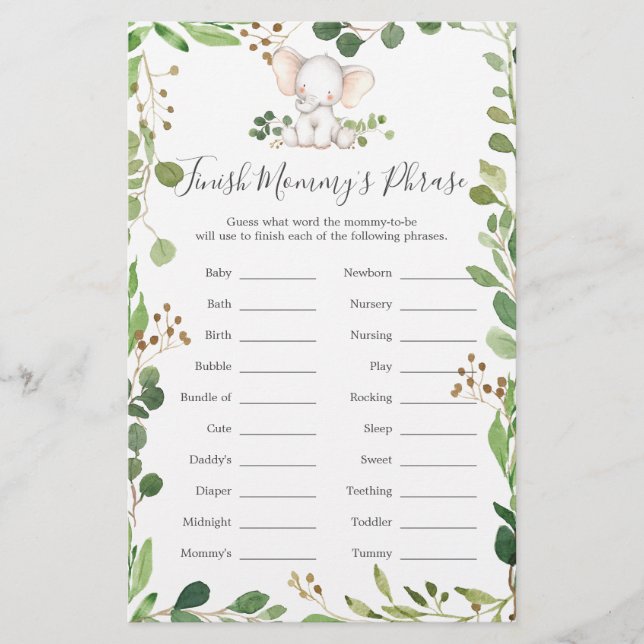 Elephant Baby Shower Avslutar Mamma Phrase (Framsida)