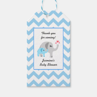 Elephant Baby Shower Blue and White Presentetikett