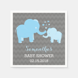 Elephant Baby Shower Blue och Grått Papper Napkins Pappersservett