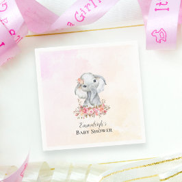 Elephant Baby Shower Boho Chic Coral Watercolor Pappersservett