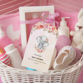Elephant Baby Shower Boho Chic Coral Watercolor Presentetikett