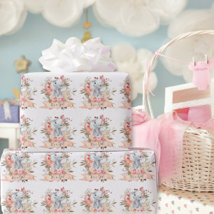 Elephant Baby Shower Boho Chic Coral Watercolor Presentpapper