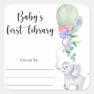 Elephant Baby Shower-bokskylt, bokar för baby Fyrkantigt Klistermärke