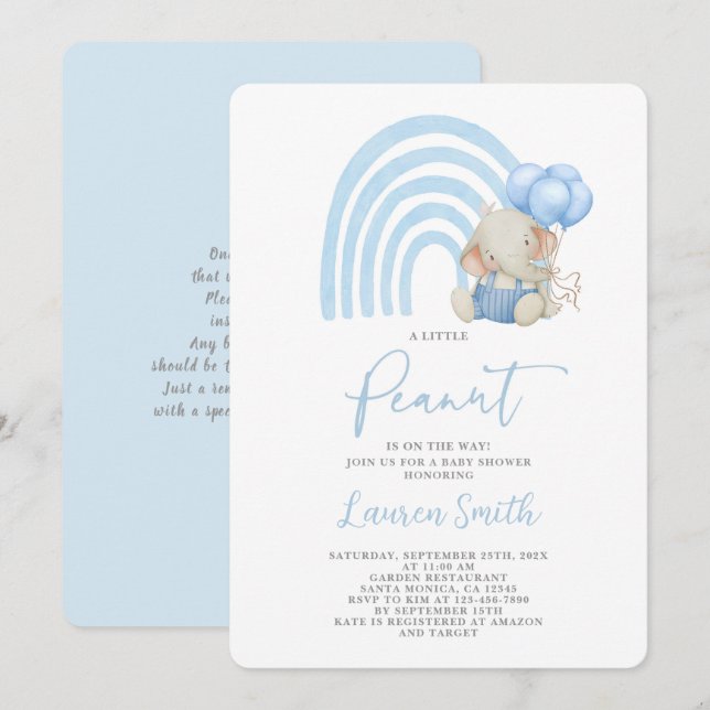 Elephant Baby Shower Boy-inbjudan Inbjudningar (Fram/baksida)