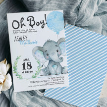 Elephant Baby Shower Boy-inbjudan
