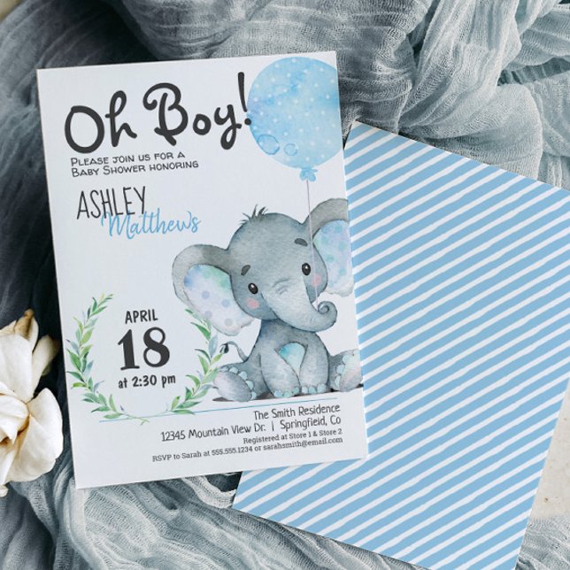 Elephant Baby Shower Boy-inbjudan Inbjudningar (Skapare uppladdad)