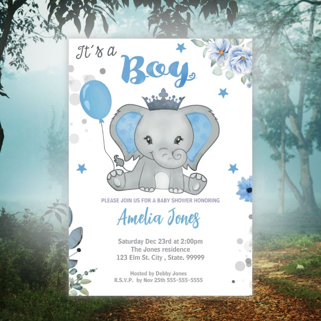 Elephant Baby Shower Boy Inbjudningar (Skapare uppladdad)