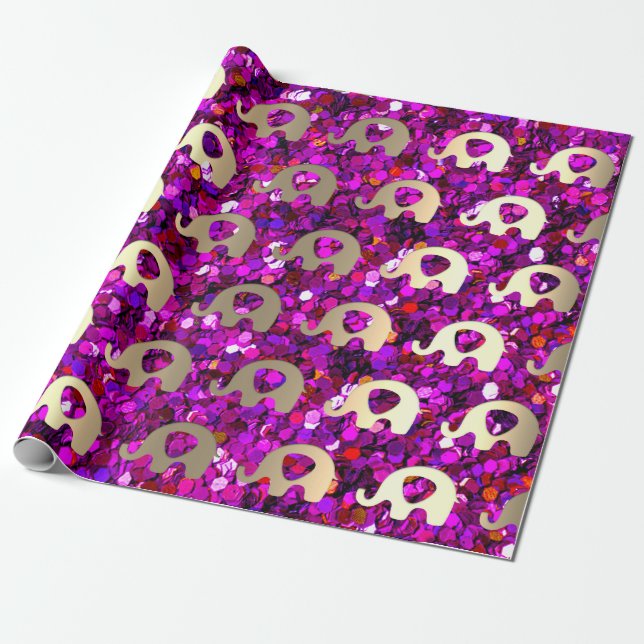Elephant Baby Shower Boy Violet Fuchsia Guld Presentpapper (Utrullad)