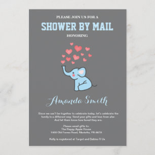 Elephant Baby Shower by Mail Blue and Grått Inbjudningar