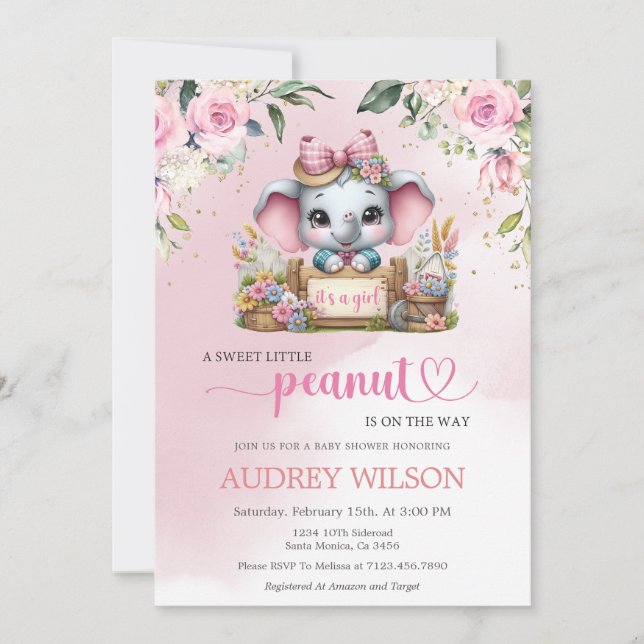 Elephant Baby Shower Det är en flicka Inbjudningar (Framsida)