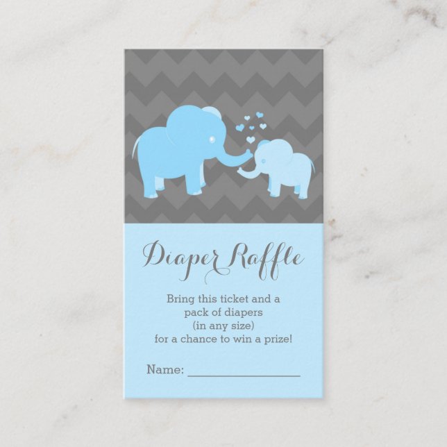 Elephant Baby Shower Diaper Raffle Biljett Blue Tilläggskort (Framsida)