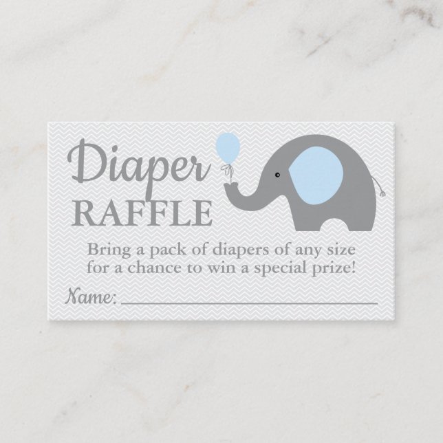 Elephant Baby Shower Diaper Raffle Biljett in Blue Tilläggskort (Framsida)