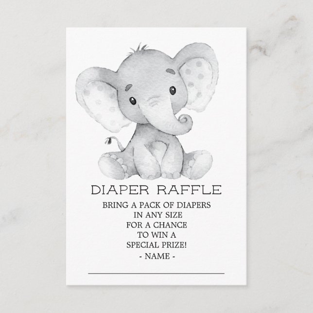 Elephant Baby Shower Diaper Raffle Biljett Tilläggskort (Framsida)