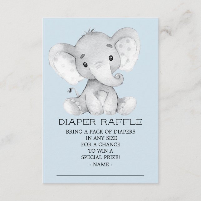 Elephant Baby Shower Diaper Raffle Biljett Tilläggskort (Framsida)