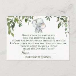 Elephant Baby Shower Diaper Raffle Card Tilläggskort