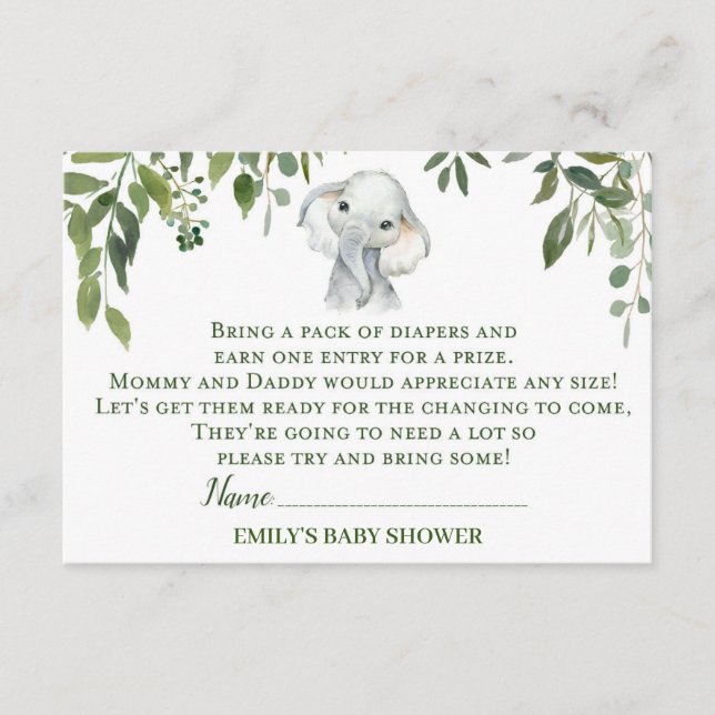 Elephant Baby Shower Diaper Raffle Card Tilläggskort (Framsida)