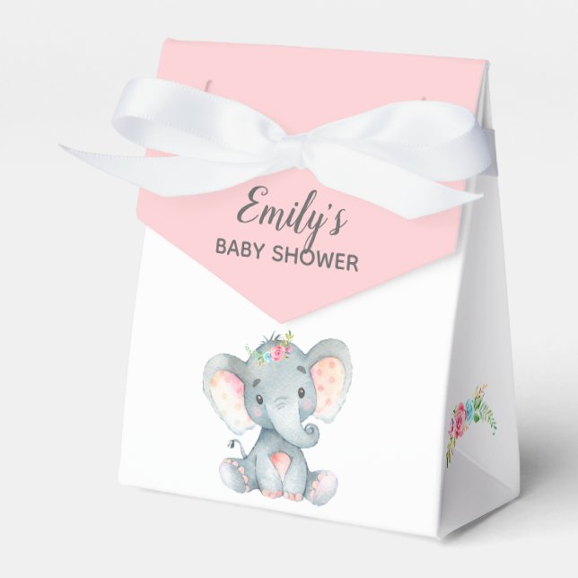 Elephant Baby Shower Favor Box (flicka) Presentaskar (Framsidan Sidan)