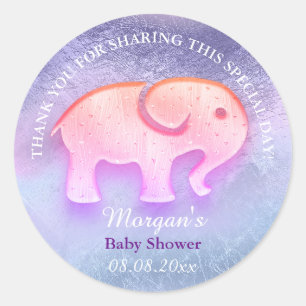 Elephant Baby Shower Favor - Tack Holograph Ombre Runt Klistermärke