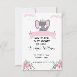 Elephant Baby Shower för minimal Rosa-Blommigt Inbjudningar