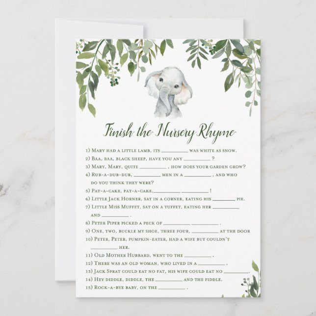 Elephant Baby Shower Game med svar på storlek 5 x  Inbjudningar (Framsida)