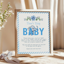 Elephant Baby Shower Game Poster - "Säg inte Baby