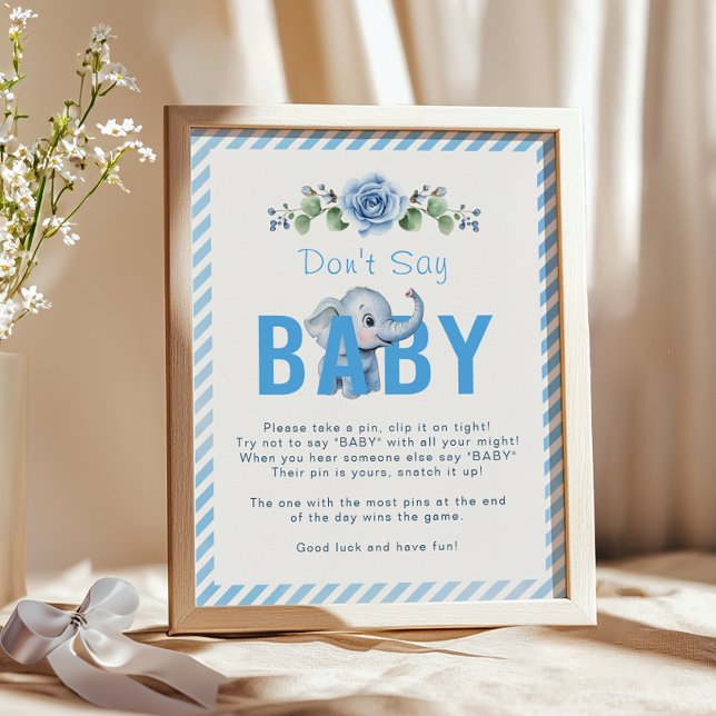 Elephant Baby Shower Game Poster - "Säg inte Baby (Don't Say Baby Baby Shower Sign)