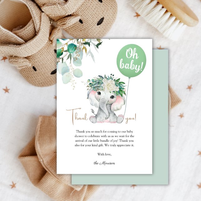 Elephant Baby Shower Gender Neutral Tack Kort (Skapare uppladdad)