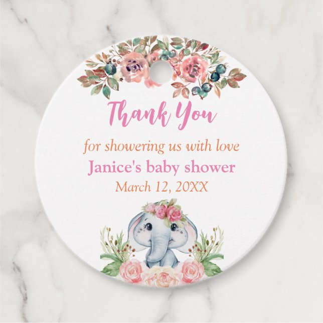 Elephant Baby Shower Gift-Märkre Gåvor Etiketter (Framsida)