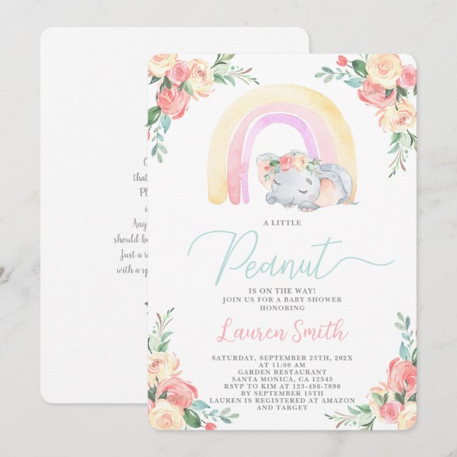 Elephant Baby Shower Girl-inbjudan Inbjudningar (Fram/baksida)