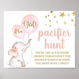 Elephant Baby Shower Girl Nappar Hunt-tecken Poster