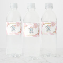 Elephant Baby Shower Girl Rosa Vattenflaska Label Vattenflaskor Etikett