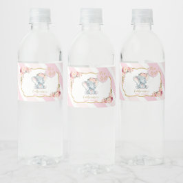 Elephant Baby Shower Girl Rosa Vattenflaska Label Vattenflaskor Etikett