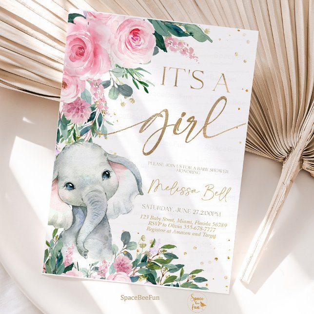 Elephant Baby Shower Girl, Safari Inbjudningar (Elephant invites,Baby Shower,Invitation Girl,Safari Pink,Blush Elephant,safari Invite,EDITABLE Safar)