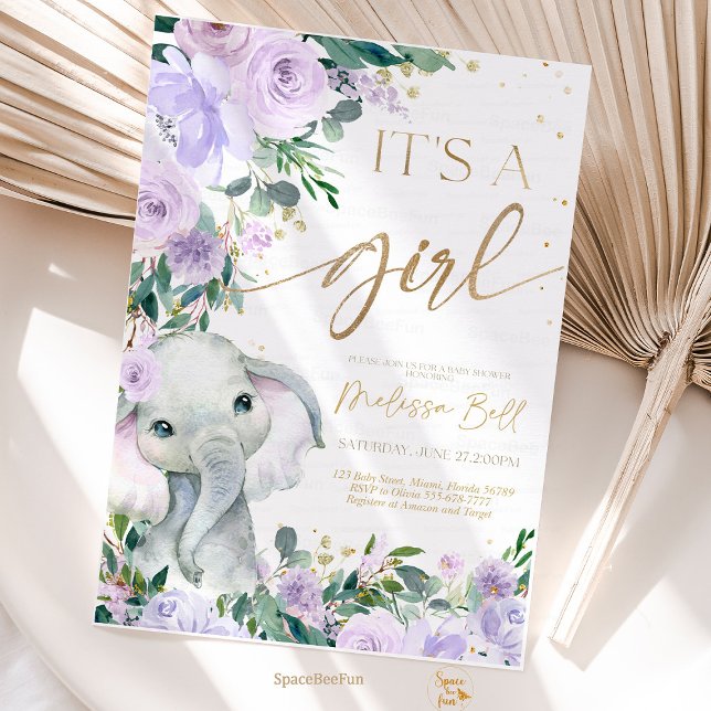 Elephant Baby Shower Girl, Safari Purpl Inbjudningar (Elephant invites,Baby Shower,Invitation Girl,Safari Purple,Blush Elephant,safari Invite,EDITABLE Saf)