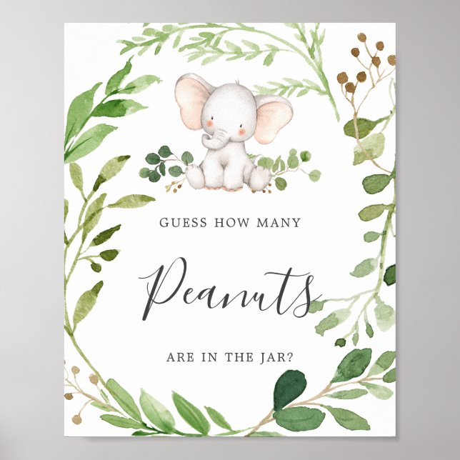 Elephant Baby Shower gissar hur många jordnötter Poster (Framsidan)