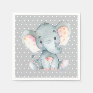 Elephant Baby Shower Grått Napkins Pappersservett