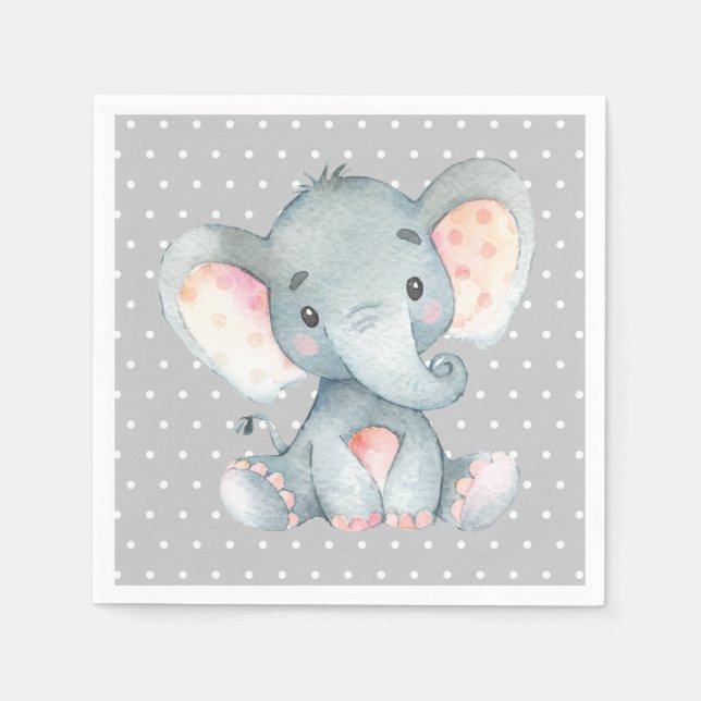 Elephant Baby Shower Grått Napkins Pappersservett (Framsidan)