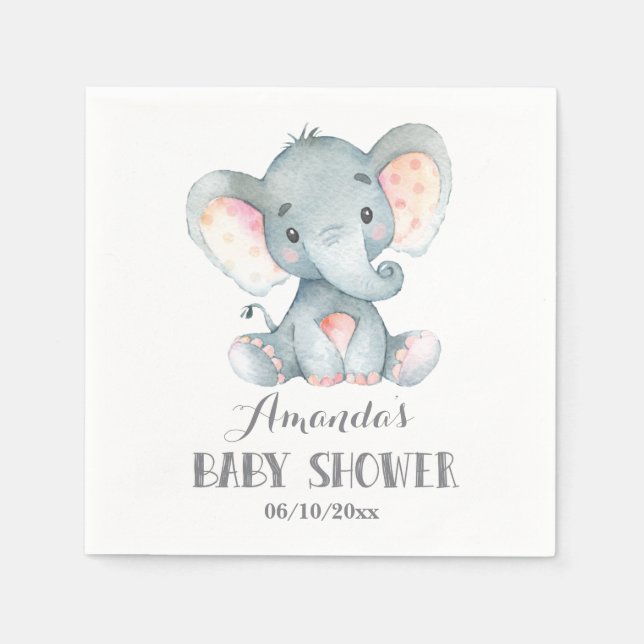 Elephant Baby Shower Grått Napkins Pappersservett (Framsidan)