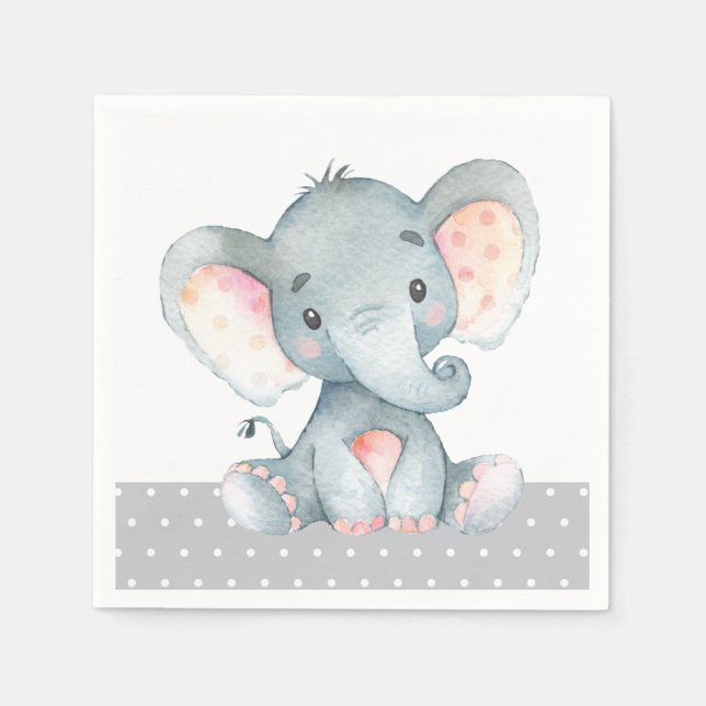 Elephant Baby Shower Grått Napkins Pappersservett (Framsidan)