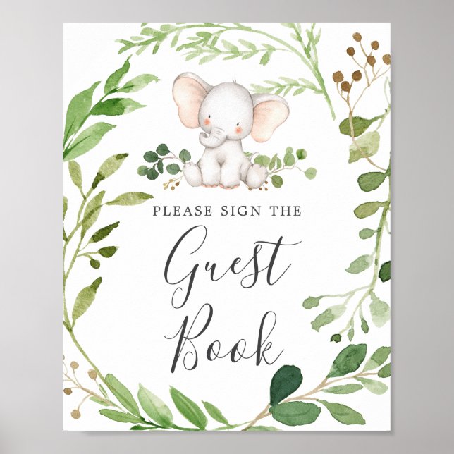 Elephant Baby Shower Guestbook-tecken Poster (Framsidan)