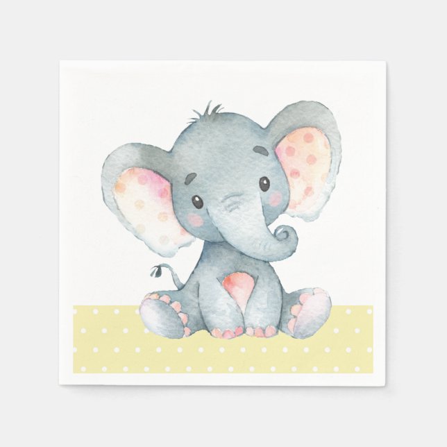 Elephant Baby Shower Gult Napkins Pappersservett (Framsidan)