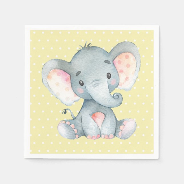 Elephant Baby Shower Gult Napkins Pappersservett (Framsidan)